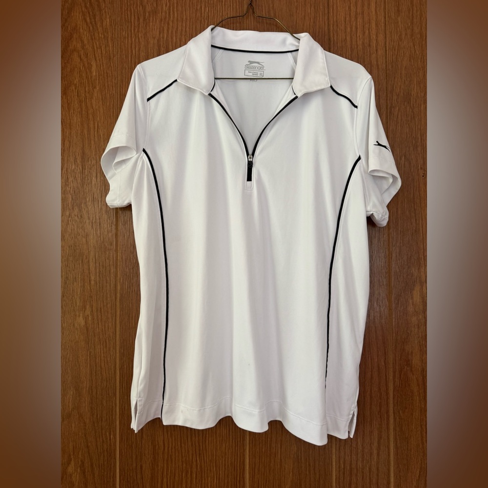 Slazenger White Polo with Black Zip Detail